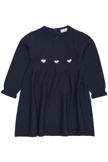 MERINO LS CABLE DRESS W HEARTS