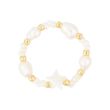 GLASS BEAD RING W/STAR&PEARLS