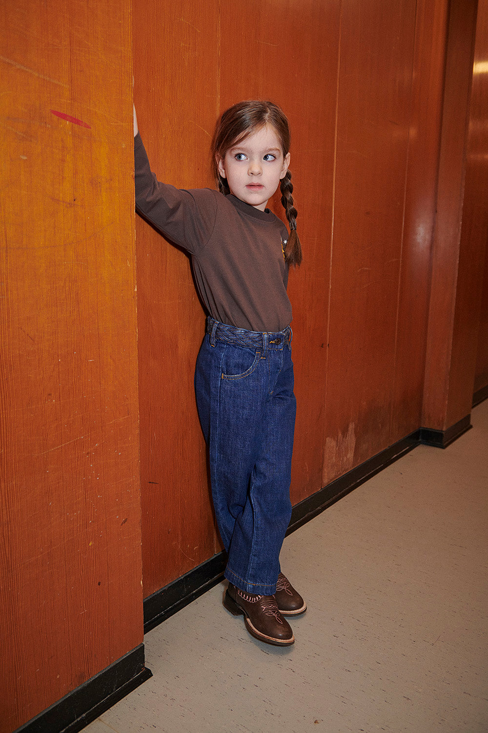DENIM JEANS W. BRAID WAIST - WIDE FIT