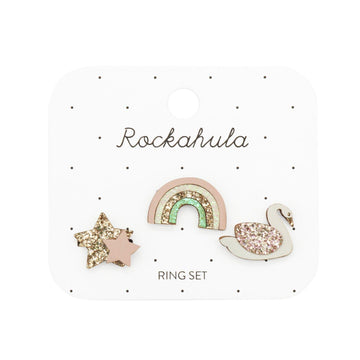 ENCHANTED RAINBOW & SWAN RING SET