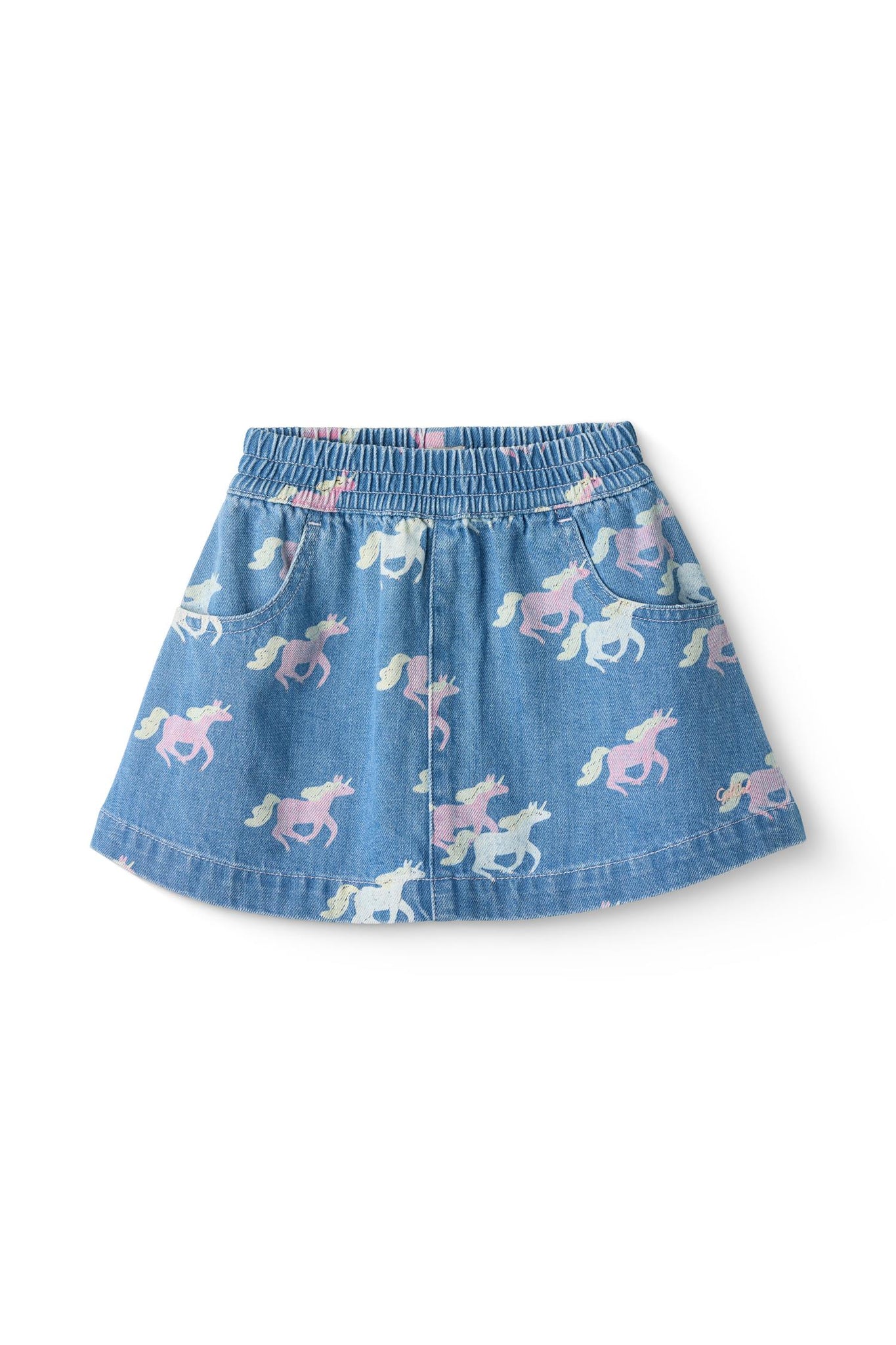 DENIM SKIRT W UNICORN PRINT