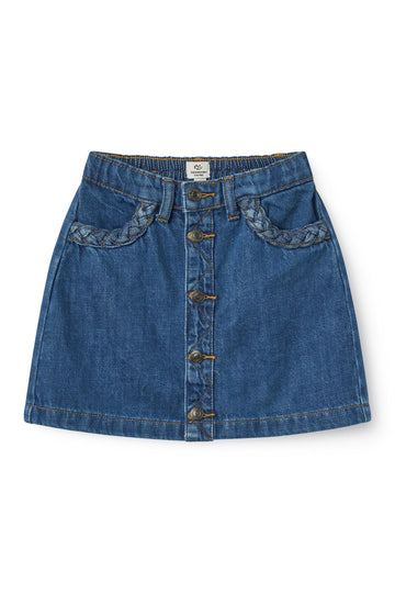 DENIM SKIRT W. BRAID DETAILS