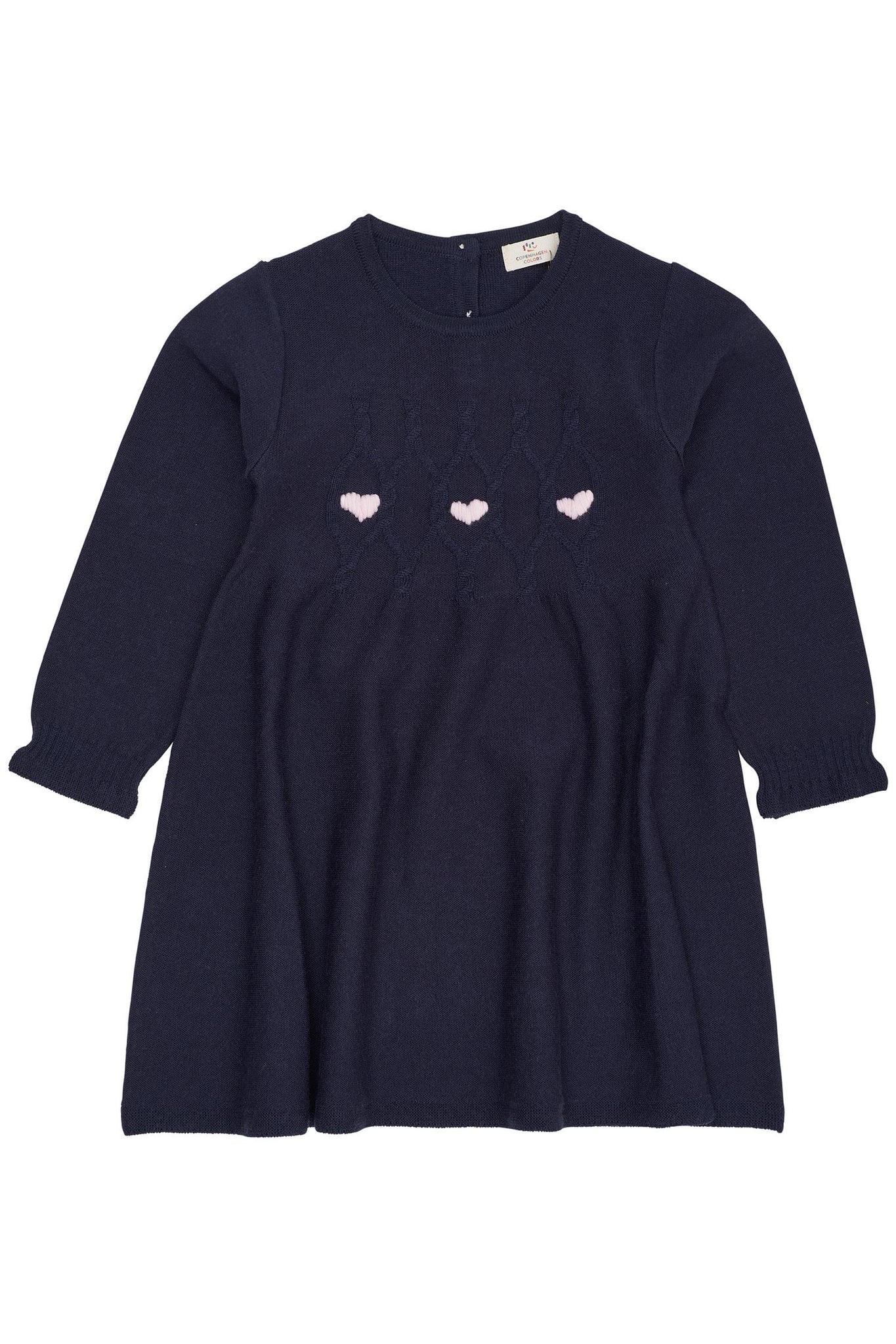 MERINO LS CABLE DRESS W HEARTS
