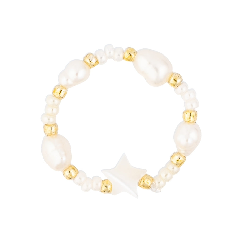 GLASS BEAD RING W/STAR&PEARLS