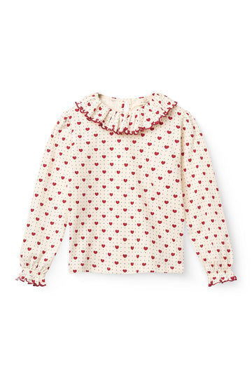 CREPE LS TOP W. FRILL COLLAR